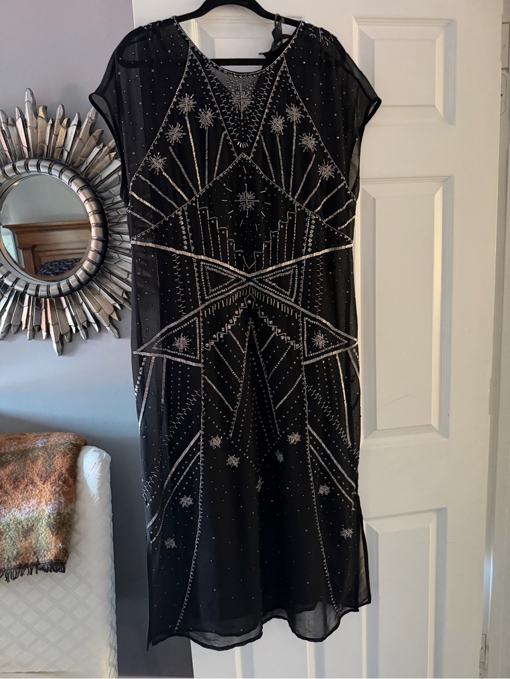 All Saints Etta Black Beaded Midi Dress